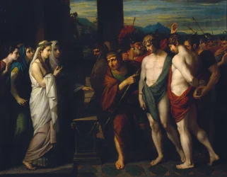 Pylades und Orestes werden als Opfer vor Iphigenia gebracht